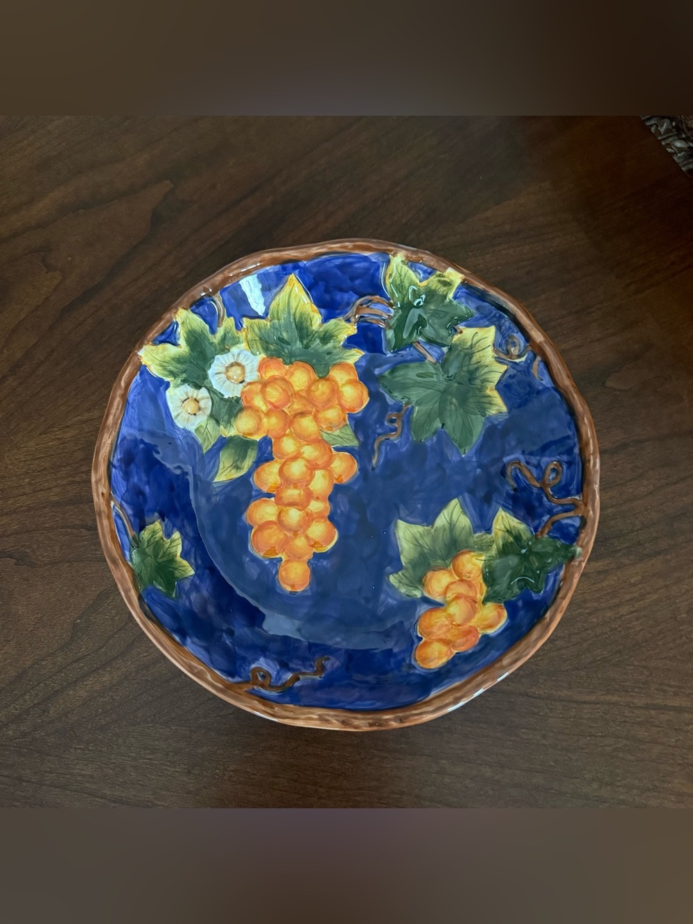 Certified International Vineyard Bowl Dark Cobalt Blue Background Susan Winget